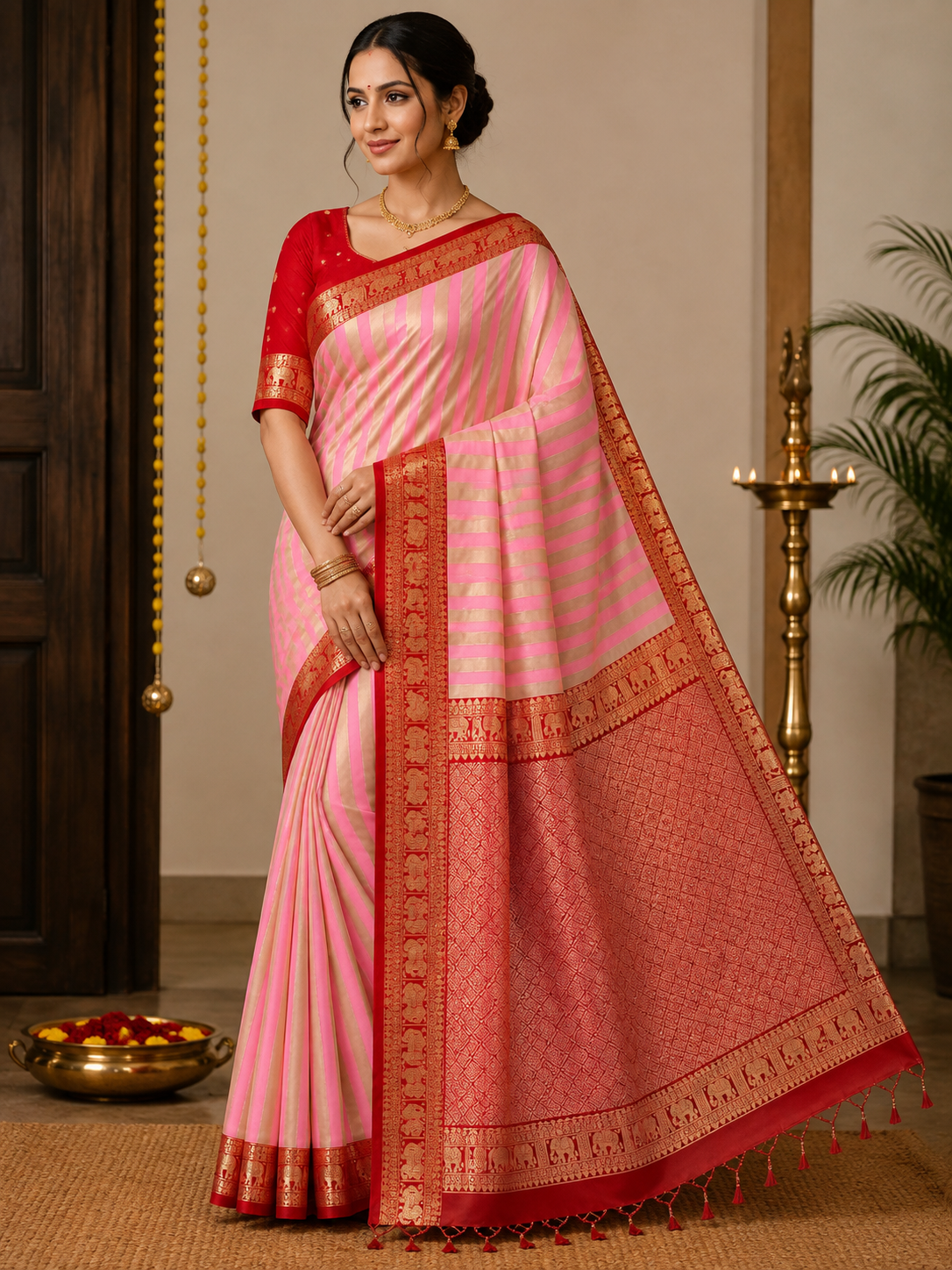 Pink Kadiyal Paithani Saree