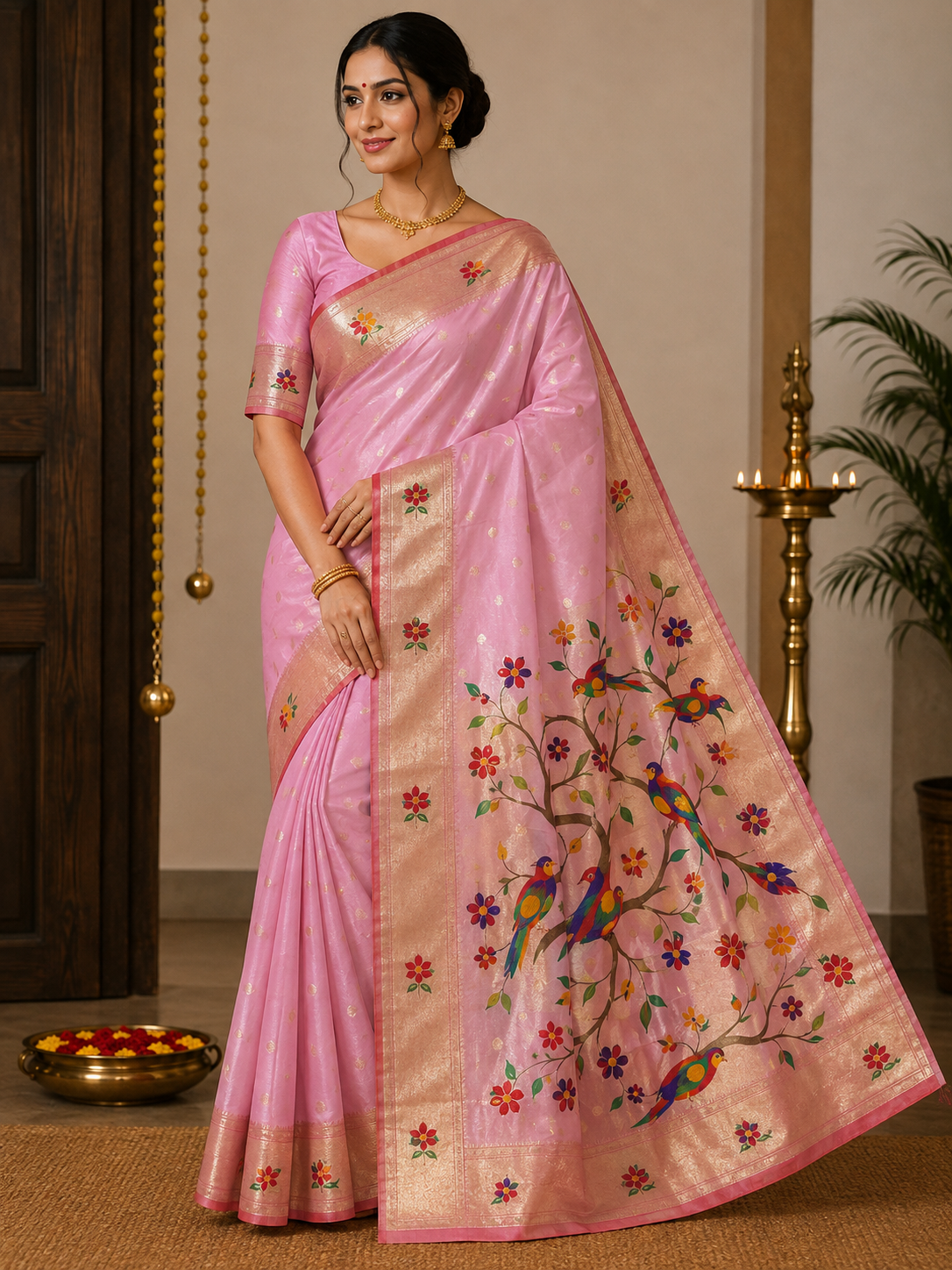 Parrot Motif Paithani Silk Saree