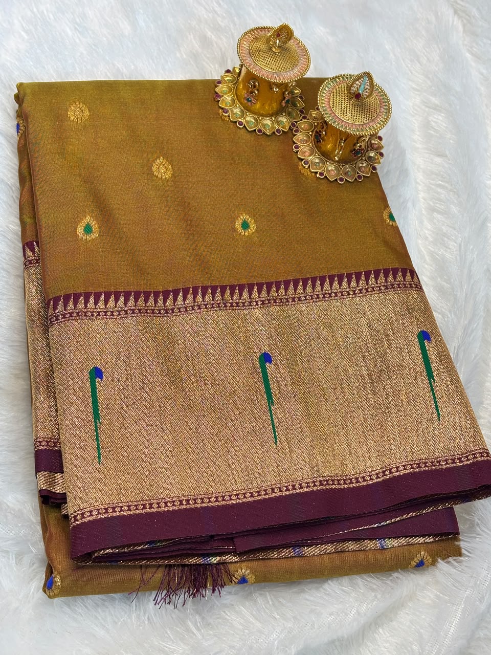 Mustard Peacock Floral Paithani