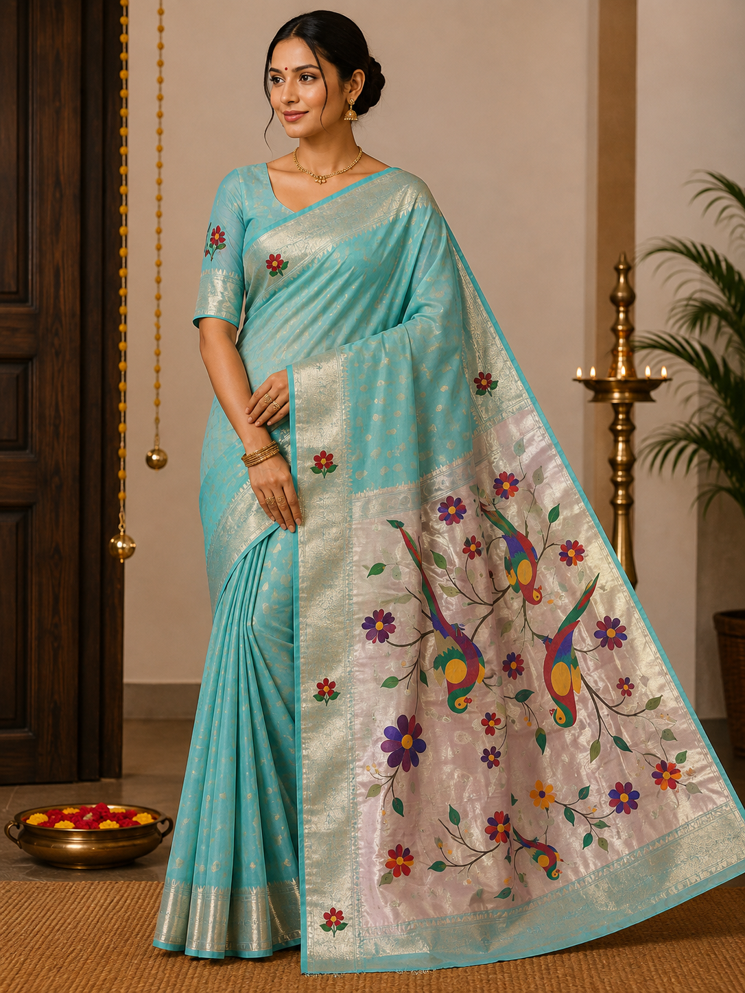 Parrot Motif Paithani Silk Saree