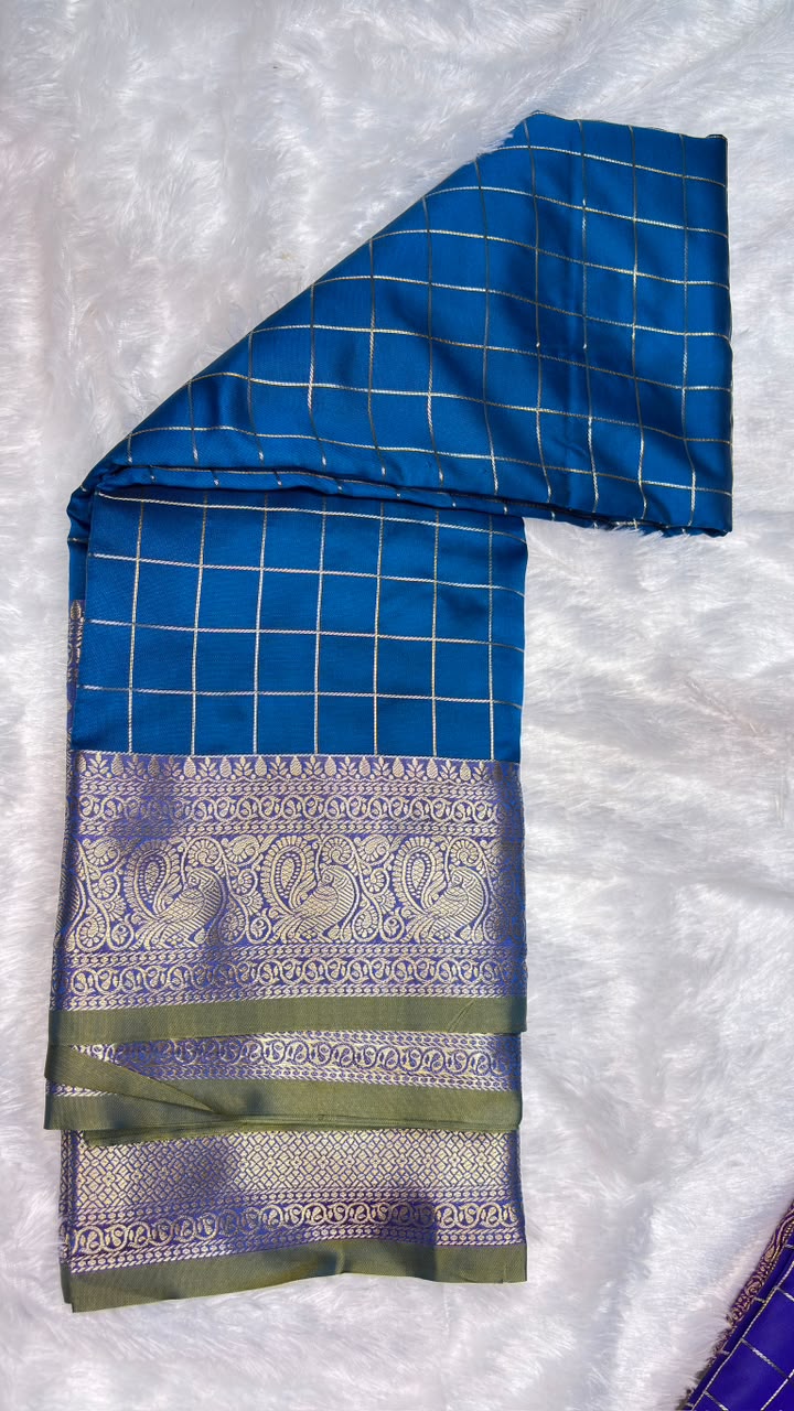 Checked Paithani Silk Saree - Image 1