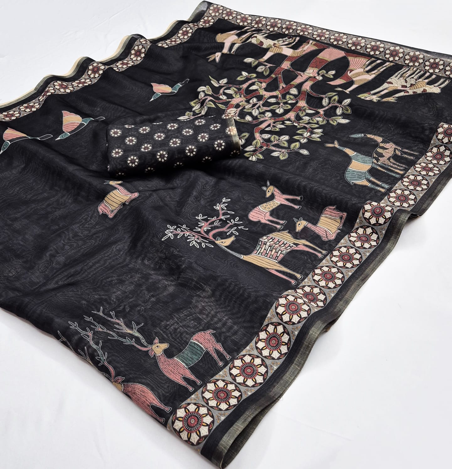  Black Chanderi linen Saree